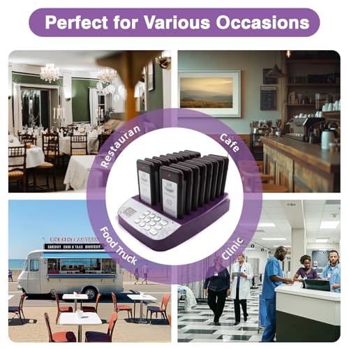 Daytech Restaurant Pager System Paging Buzzer System Beepers Wireless Rechargeable Calling System for Restaurant Hotels Food Truck Cafe Shop Clinic with 16 Coaster Pagers