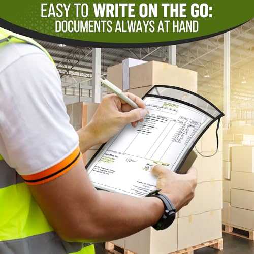 20 Pack Job Ticket Holders 9x12 with Strap - Permit Holder for Documents - Hanging Shop Ticket Holders - Work Order Plastic Sleeves - Dry Erase Pockets Sleeves Mechanic & Automotive Work Order Sleeve