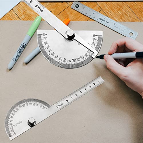 MVNOIRE 1Pcs 180 Degree Adjustable Protractor Multifunction Stainless Steel Roundhead Craftsman Rule