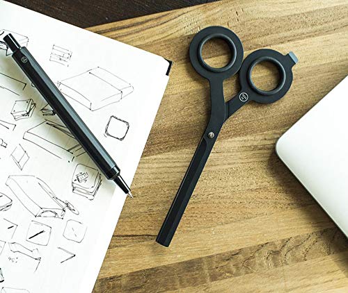 HMM Stainless-Steel Scissors with Integrated Box-Cutting Tool & Base - Black