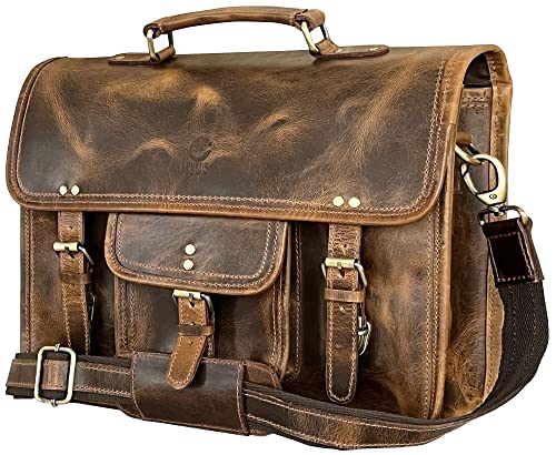 Leather Messenger Bag for Men - 16 Inch Laptop Briefcase, Office Satchel