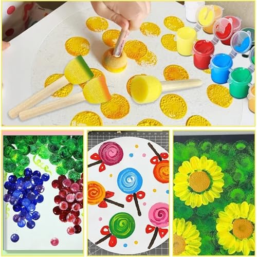 Foam Paint Brushes 120 Pcs Round Foam Paint Brushes - Sponge Fitted with Wooden Handles for Art & Craft Projects