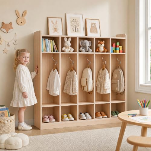 Garvee 5-Section Classroom Coat Locker, Daycare Cubbies
