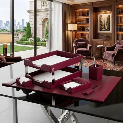 Dacasso Burgundy Bonded Leather Luxury 8-Piece Desk Accessory Set - Blotter Pad & Desk Organization Essentials - Executive Decor and Surface Protector