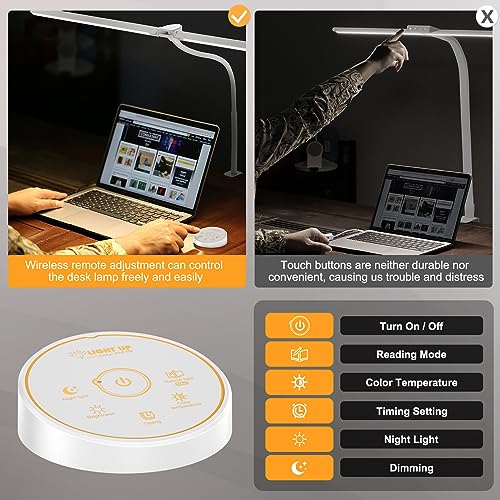Pzloz Led Desk Lamp for Office Home - Eye Caring Architect lamp with Clamp,Dual Screen Computer Monitor Work Smart Light: 24W 5 Color Flexible Adjustable Lighting Table Lamp for Study White