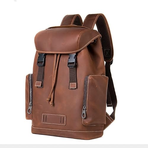 Full Grain Leather Backpack for Men Laptop Bag Business Work Hiking Daypack