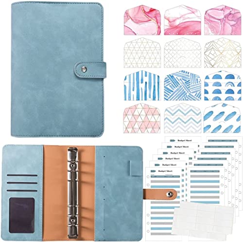 GFHSKRPL A6 PU Leather Budget Binder Notebook Cash Envelopes Money Organizer with 12 Cash Envelopes, Budget Sheets,Self-Adhesive Label(E)