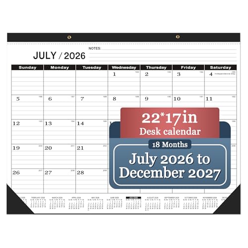 Desk Calendar 2026-2027 large 22 x17 (July 2026-December 2027) 2026-2027 Desk Calendar Large 22 x17,Classic Black Calendar 2027,Calendar 2027 with Plastic Cover
