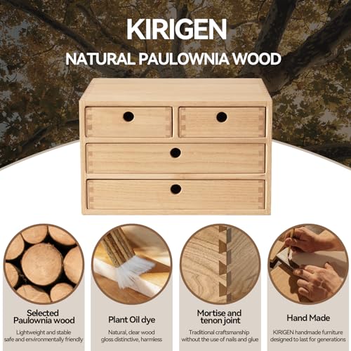 KIRIGEN Wood Desk Organizer with 4 Drawers, Desktop Storage, Natural 34-NA