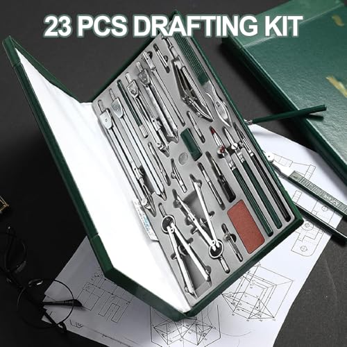 AMQYDT 23 Piece Geometry Kit, Construction Engineering Design Professional Drawing Tools, with Large Extension Beam, for Drafting, Math and Making Circles, School, Drafting, Architecture