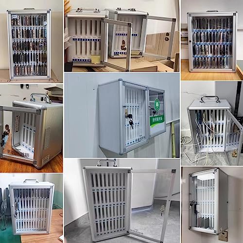 12/24/36/48/60 Slots Cell Phones Storage Cabinet Aluminum Alloy Pocket Chart Storage Locker Box Wall-Mounted Phones Desktop Organizer Box With A Lock For Classroom Office ( Color : Silver , Size : 36