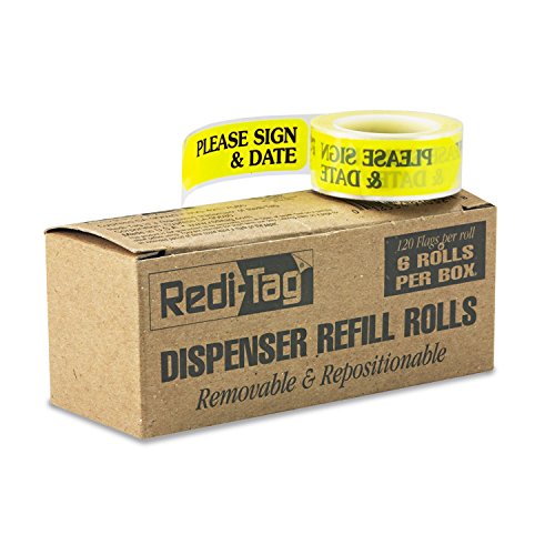 Redi-Tag 91032 Arrow Message Page Flag Refills"Please Sign & Date" Yellow 120/Roll 6 Rolls