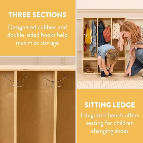 Back2School Express 3-Section Toddler Coat Locker with Bench, Natural