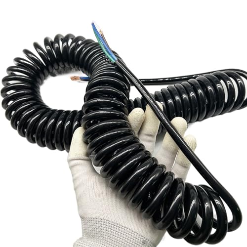 Coiled Mains Flex Curly Spring Cord 3 Core Black Stretchable Spiral Wire