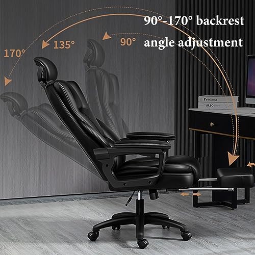 GIZNXBA Desk Office Chair,Big High Back Chair, PU Leather Computer Chair with Foot Rest, Managerial Executive Office Chair with Adjustable Headrest, Armrest Task Chairs with Wheels (Color : /Black)