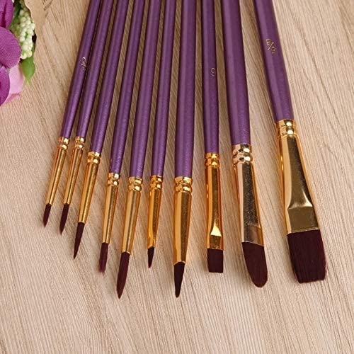 Feilx 10Pcs/Set Nylon Artist Paint Brush Professional Watercolor Acrylic Wooden Handle Painting Brushes Art Supplies Paintbrush Sets