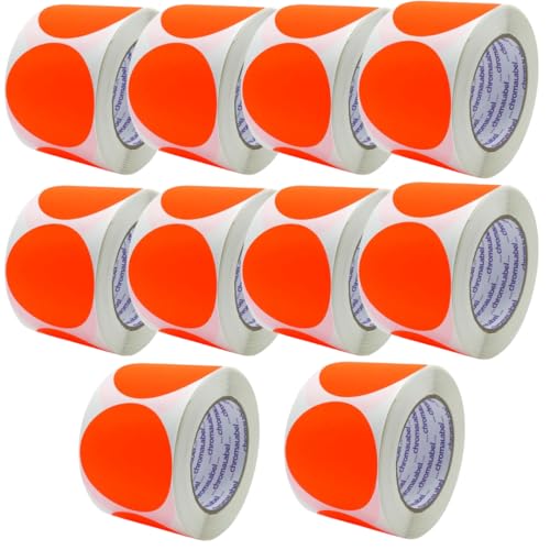 ChromaLabel 3" Fluorescent Red Removable Dot Stickers, 500/Roll Case of 10