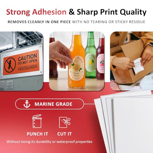 TerraSlate Waterproof Sticker Paper | 5 Mil Permanent Adhesive Labels | Printable Sticker Paper for Laser Printer, Copy Machine & Digital Press (Letter - 8.5" x 11", 50 Sheets)