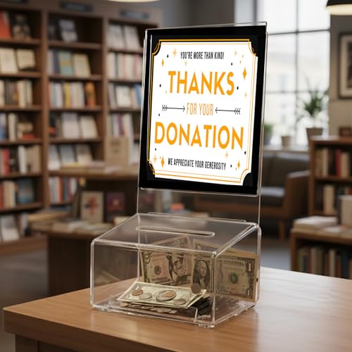 Marketing Holders 48 Pcs Acrylic Donation Box 5" Coin Collection Container with 5" x 7" Header Sign Holder Clear Acrylic Countertop Ballot Caddy