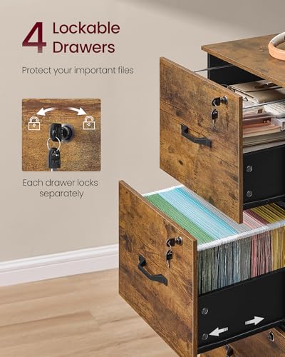 VASAGLE 4 Drawer File Cabinet with Locks, for A4, Letter Sized Documents
