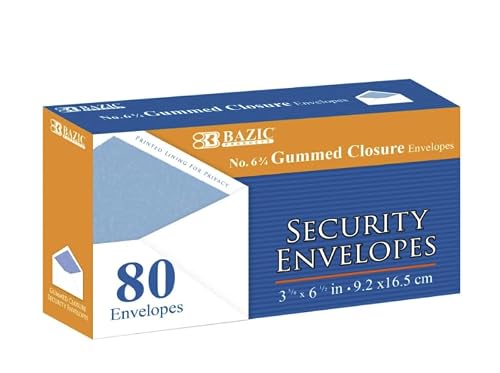 24 Pack, Security Envelope Gummed Seal 3 5/8" x 6 1/2" #6 Tint, 80-Count