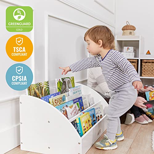 ECR4Kids 4-Shelf Toddler Book Display, Wooden Bookshelf, 30in W, White Wash