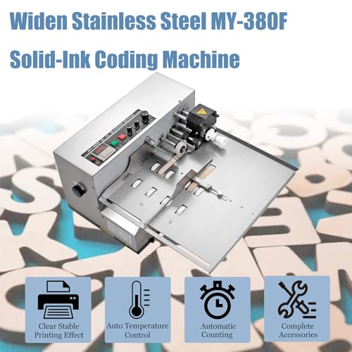 Yokoma Widen MY-380F Solid-Ink Coding Machine MY-380F Continuous Coding Machine Stainless Steel Flat Surface Ink Printer, 110V Silver Color