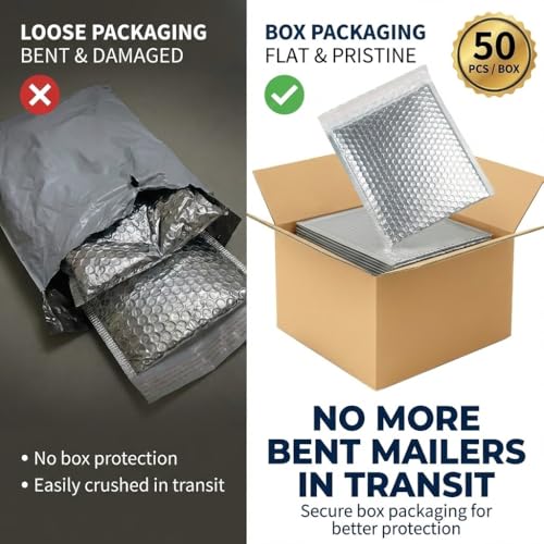 50 Pack 11x14 Inch Insulated Bubble Mailers for Cold Shipping, Silver Foil