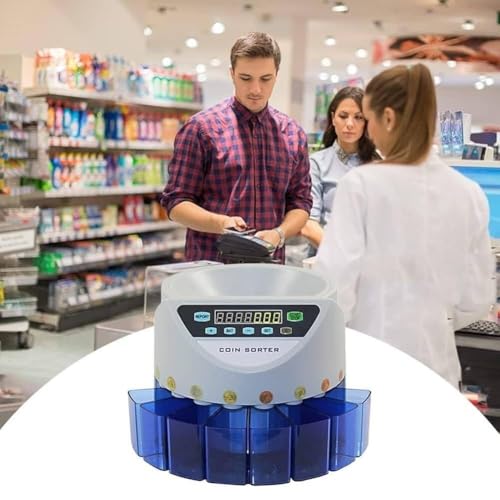 Coin Counter,Portable Shops Coin Sorter, Automatic Electronic Coin Counting Machine,Batch Counting Coin Counter Sorter, for School, Businesses, Shops, Supermarket(Blue)