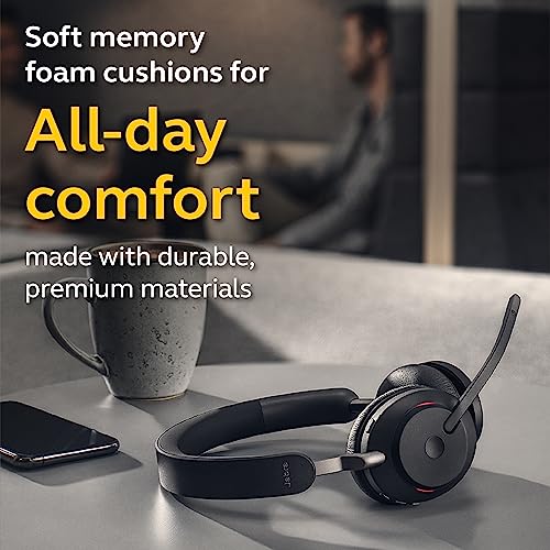 Jabra Evolve2 65 UC Wireless Headphones with Link380a, Stereo, Black – Wireless Bluetooth Headset for Calls and Music, 37 Hours of Battery Life, Passive Noise Cancelling Headphones