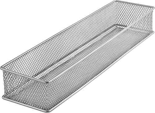 YBM HOME Silver Mesh Drawer Cabinet and or Shelf Organizer Bins, School Supply Holder Office Desktop Organizer Basket (24, 3x15x2 Inch)