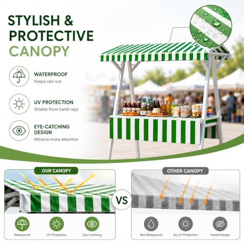 CHBMZ Rolling Vendor Booth with Canopy, Foldable Metal Market Stand on Lockable Wheels for Farmers Markets, Pop-Up Shops & Outdoor Events(Green,160cm/63in)