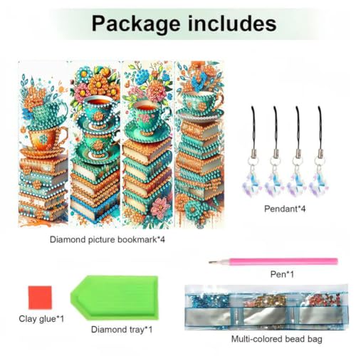 4Pcs DIY Book Diamond Art Painting Bookmark Gift for Book Lovers Mosaic Art