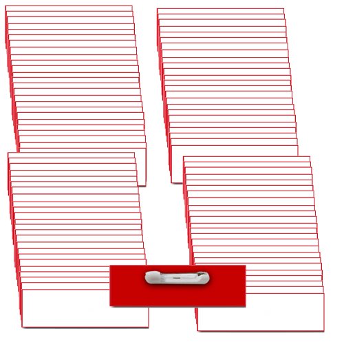 Name Badges/Tags with Pin Fasteners Unattached - 100 Pack Kit Includes Crystal Clear Gloss Printable Labels - White Name Tags with Beveled Edges 1 x 3 Inch Size