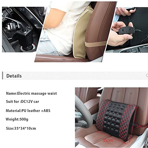 MOLYSAK Electric Car Massage Lumbar Back Support Cushion seat Massager Pillow for Office Chair PU Leather