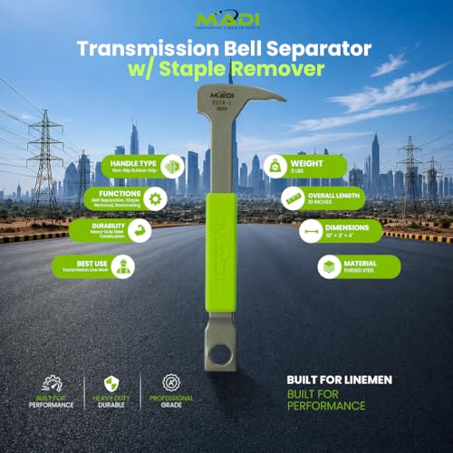 MADI Heavy Duty Staple Remover, Staple Puller Tool for Pulling Industrial Staples from Wood Poles and Structures, Corrosion-Resistant Alloy Steel with Ergonomic Grip for Linemen and Field Technicians