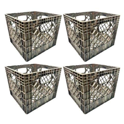 Mirapet Milk Crate, Stackable Plastic Storage Bin, Camo, 16 Qt, 4-Pack