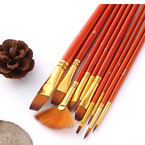 UOHLCX HBJWOV 10 Nylon Hair Painted Water Color Pen Short Rod Oil Acrylic Painting Brush Professional Art Drawing Tool Supplies
