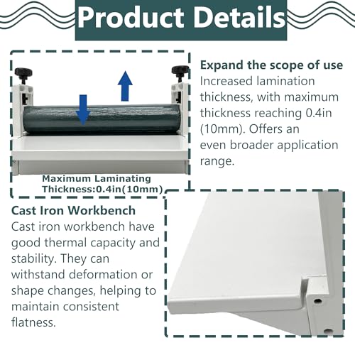 HayWHNKN Manual Cold Laminator High Precision 29.5 Inch Wide Desktop Cold Laminating Machine Adjustable Pressure Rubber Rollers with Fold-up Table for Posters, Photos, Documents, Book Laminating