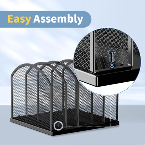 2 Pack Gawerk 5-Section Vertical Desktop Organizer, 5-Section Mesh File Folder Stand Sorter for Office Home Classroom Organization, Black