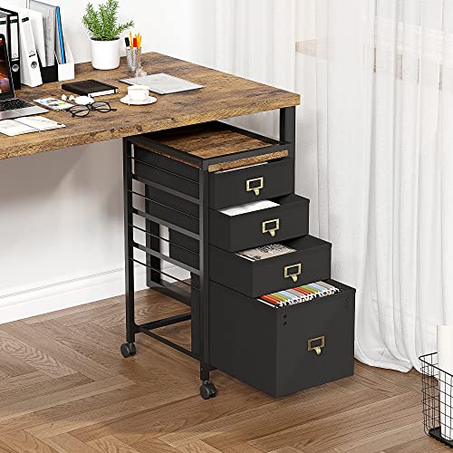 Takywep 4-Drawer Mobile File Cabinet on Wheels, Rolling Storage Organizer for Letter & a4 Documents, Fabric Vertical Home Office Filing Cabinet, Small Under Desk Portable Storage Unit, Black