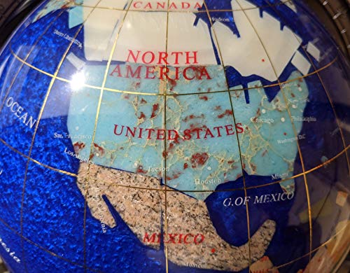 Limited Edition! Unique Art Since 1996 Blue Pearl Swirl Table Top Gemstone World Globe with Tripod Silver Zinc Alloy Stand (220MM/9 INCHES/Blue Pearl Ocean)