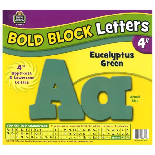 Teacher Created Resources Eucalyptus Green 4" Bold Block Letters Combo, 230 Pack Per Pack, 3 Packs
