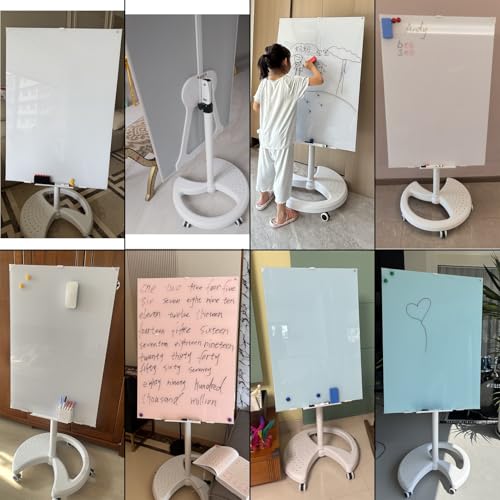 TRUNXUCL Magnetic White Board with Wheels, Rolling Whiteboard, Dry Erase Board with Stand, Adjustable Height and Angle(Blue,70x100cm/27.5x39in)