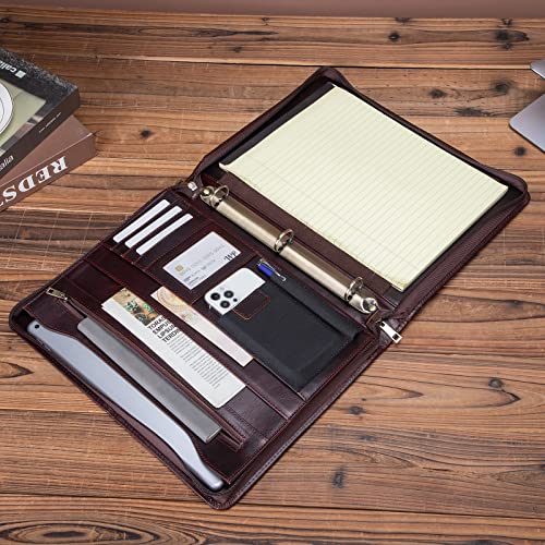 Geslun Leather Portfolio 3 Ring Binder for 8.5 x 11" Notepad and 13" Laptop