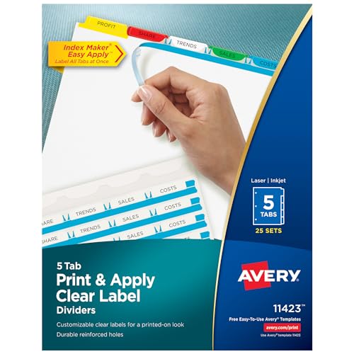 Avery® Index Maker® Clear Label Dividers, 5-Tab, Multicolor, 25 Sets