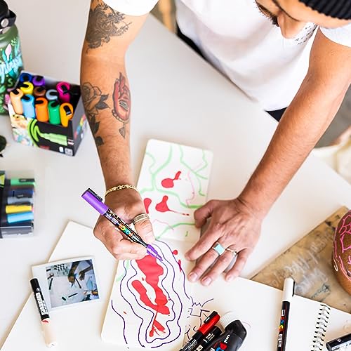 Posca Paint Markers Set of 15; Complete Color Range of 7M Broad Bullet Markers with Reversible Tips Marker Set of Acrylic Paint Pens Pens for Art Supplies; Fabric Paint