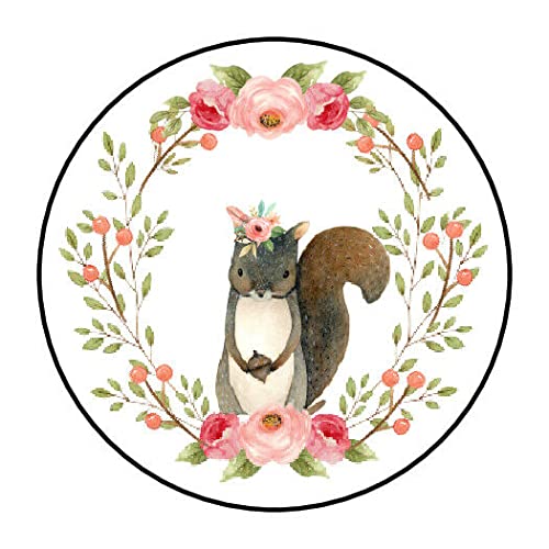 Woodland Girl Squirrel Birthday Baby Shower Envelope Seals Labels Favors 1.5" Round Stickers (1000)