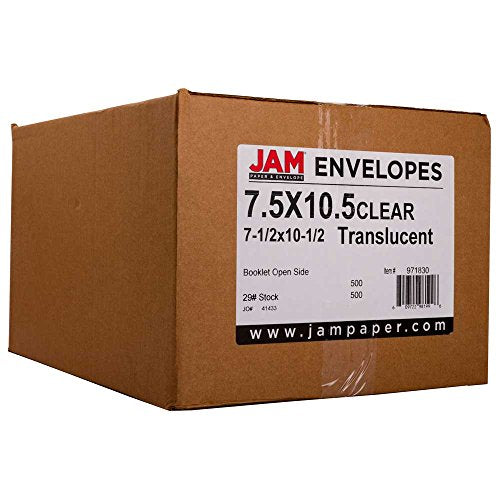 JAM PAPER 7 1/2" x 10 1/2" Booklet Envelopes - Clear Translucent Vellum - 50/pack