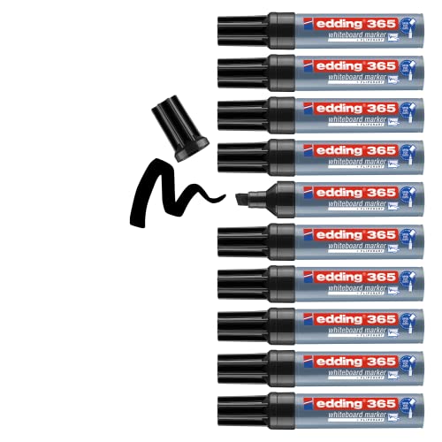 Edding 365 Whiteboard Marker Pen - Black - 10 Pens - Chisel Tip 2-7mm - For Whiteboard, Glass, Slate, Easel - Dry Erase Without Residue, No Dry